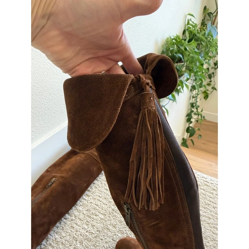 NWT‎ Frye Molly Tassel Over The Knee OTK Suede Boots Wood Brown 5.5